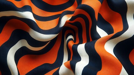 Poster - Wavy Orange, Navy, and White Abstract Fabric, suitable for graphic design projects