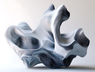 Poster - Abstract monochrome sculpture featuring dynamic fluid lines on a white backdrop
