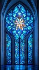 Poster - Stained Glass Window Displaying Floral Symmetry and Radiant Color in Architecture