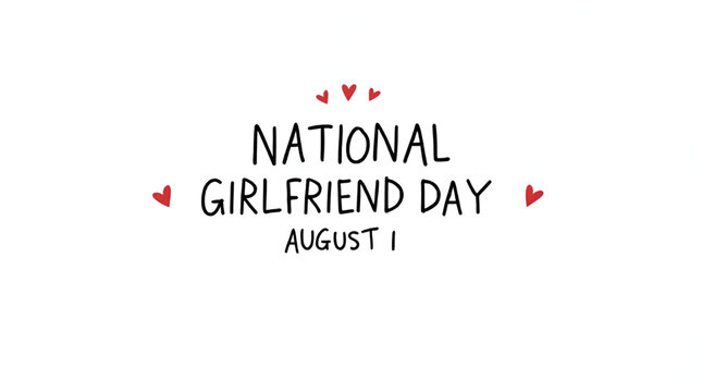 National Girlfriend Day Typography, Written Backgrounds, Label with Hearts, White Background, Velentine Day, 