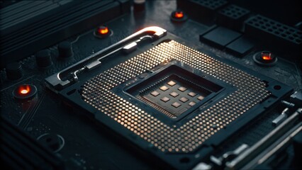 Poster - Close-Up View of CPU Socket with Empty Space and Warning Indicators