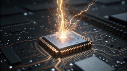 Fototapete - Close Up of Disrupted Electrical Flow in a Circuit Board Component