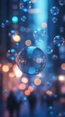 Poster - Serene luminescence: Floating spheres amid urban twilight's ethereal glow