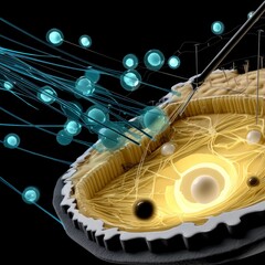 Poster - Neural Implant Procedure: Microscopic View of Glowing Pathways and Orbs