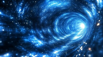 Poster - Hypnotic blue luminous tunnel, a cosmic vortex beckoning towards distant light