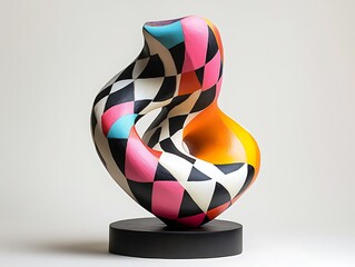 Poster - Abstract art piece with vibrant colors and checkered design on a black base