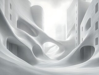 Aufkleber - Abstract futuristic urban landscape with organic architecture in soft light