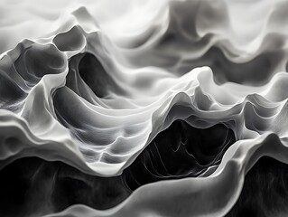 Poster - Monochromatic abstract texture featuring undulating organic waves and shadows