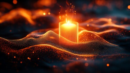 Poster - Glowing candle nestled on a textured landscape, symbolizing serenity and hope