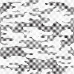 Poster - Abstract halftone seamless camouflage pattern. Repeating digital dotted hexagonal camo military texture background. Abstract modern fabric textile ornament. Vector illustration.
