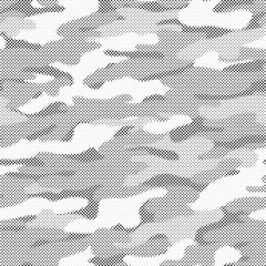 Poster - Abstract halftone seamless camouflage pattern. Repeating digital dotted hexagonal camo military texture background. Abstract modern fabric textile ornament. Vector illustration.