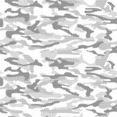 Poster - Abstract halftone seamless camouflage pattern. Repeating digital dotted hexagonal camo military texture background. Abstract modern fabric textile ornament. Vector illustration.