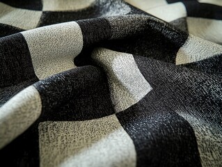 Poster - Crumpled textile pattern featuring a striking monochrome checkerboard design