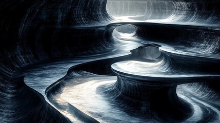 Poster - Serpentine Abyss: Abstract Depths of Dark and Light Intertwined Landscape