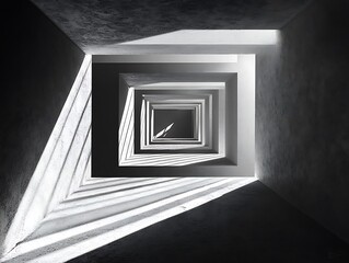 Poster - Abstract architectural perspective: A cascade of light and shadow in a square spiral