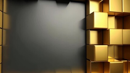 Poster - Elegant frame of golden cubes surrounding a smooth dark gray center, ideal for modern digital art and graphic design templates.