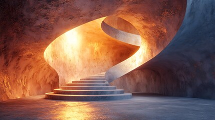 Poster - Architectural marvel, a serene stone staircase leading to a golden light source