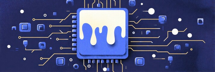 Fototapete - Illustration Showing System Overload With Melting CPU and Circuit Connections in a Futuristic Tech Environment
