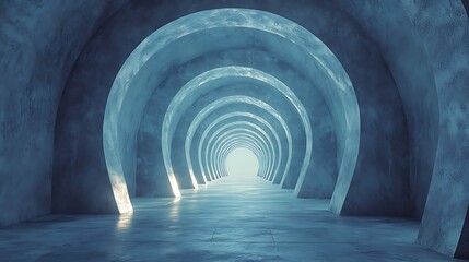 Poster - Mysterious Blue Tunnels Perspective Leading to Light - Modern Architecture