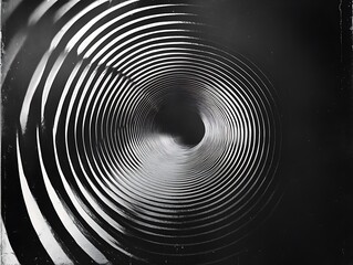 Poster - Monochrome linear vortex composition of receding spirals, conveying depth and motion
