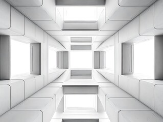 Poster - Perspective Illusion of White Geometric Construction with Repeating Modules