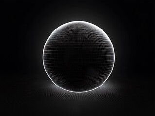 Poster - Abstract luminous sphere composed of wireframe grid on a dark background
