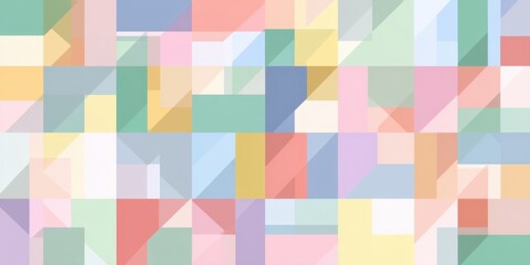 Poster - This abstract geometric design features a seamless tileable pattern with soft colors and diverse shapes, perfect for modern backgrounds and decorative purposes.