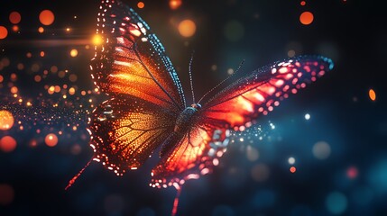 Poster - Ethereal butterfly with sparkling details against a dark, bokeh-filled background