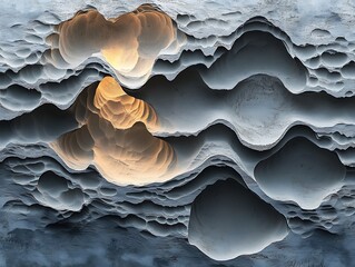 Poster - Abstract textured formation featuring grey bulges with luminous, glowing highlights