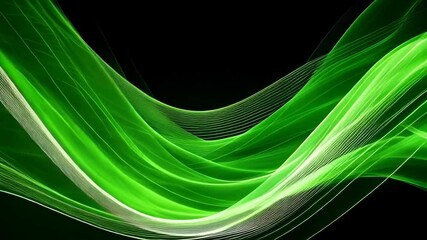 Poster - Abstract waves of flowing green light on black backdrop creating dynamic, layered, and bright luminous motion in a dark environment.