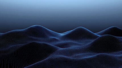 Poster - Abstract digital landscape of undulating hills in deep blue tones.