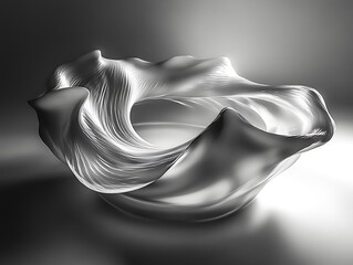 Poster - Monochrome sculptural creation with fluid, rippled, and dynamic composition
