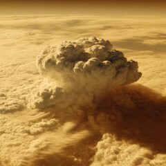 Poster - Aerial View of Massive Volcanic Plume Rising Above Cloud Layer Symbolizing Climate Impact and Atmospheric Disruption for Environmental Science