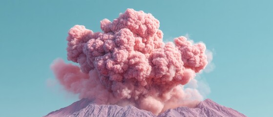 Aufkleber - Dramatic volcanic eruption with pink ash plume billowing into sky, showcasing geological power and natures raw destructive force for scientific and educational use