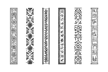 Poster - Set of Six Vertical Ethnic Geometric Seamless Patterns, Tribal Borders, Hand-Drawn Vector Illustrations for Textile, Fabric, Wallpaper, and Design Projects