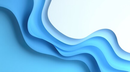 Wall Mural - Abstract layered blue waves on white background, paper-cut style, creating a dynamic, flowing, and calming visual effect