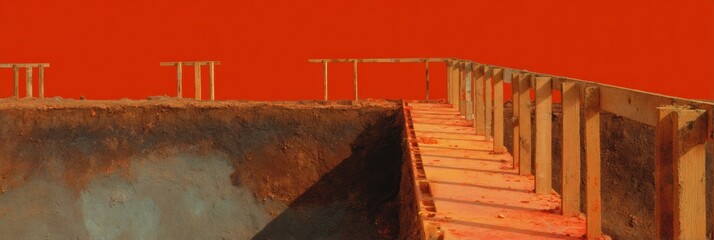 Aufkleber - Modern Construction Site with Reinforced Wooden Formwork and Steel Bars for Pad Footing Foundation in Excavation - Structural Support and Compliance