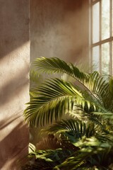 Poster - Ultra-Realistic Tropical Indoor Plants with Soft Sunlight and Sharp Textures in a Lush Green Garden Backdrop for Modern Eco Lifestyle