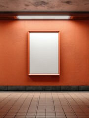 Aufkleber - Urban Minimalist Institutional Mockup Vibrant Terracotta Wall with Empty Frame - Innovative Communication Design for Public Spaces and Digital Marketing