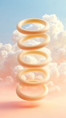 Poster - Ethereal Wellness Flow Mindful Pilates Rings in Soft Pastel Cloudscape - Holistic Fitness Branding and Meditative Movement Visualization