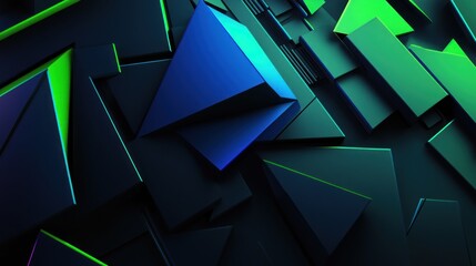 Poster - Abstract geometric shapes in dark shades of blue and green.