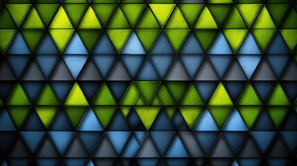 Poster - Abstract geometric pattern of overlapping triangles in shades of green and blue.