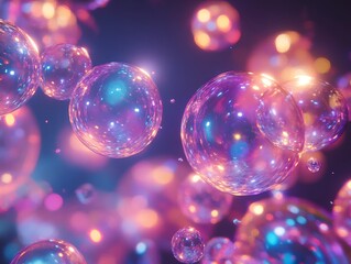 Poster - Abstract holographic bubble landscape, ethereal and dreamy iridescent spheres