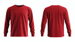 © jendralbiribiri - Plain red long sleeve casual t-shirt 3D mockup with a rubbed hand, showcasing front and back views for apparel design on white background.