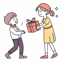 delightful children exchanging a gift a charming scalable graphic perfect for greeting cards childre
