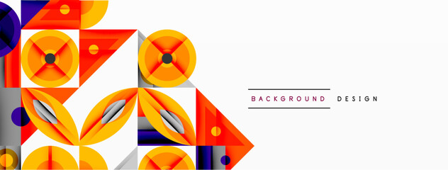 Aufkleber - Abstract geometric shapes, vibrant colors, modern design. Orange, blue, red elements create dynamic composition. Clean aesthetic.