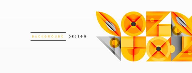 Poster - Abstract geometric design. Orange, yellow shapes overlap creating dynamic visual effect. Minimalist style, modern aesthetic.