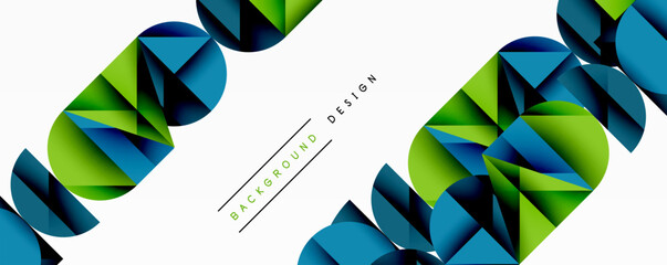 Fototapete - Abstract geometric shapes, vibrant green, blue hues. Modern design elements create dynamic visual impact. White background provides contrast.