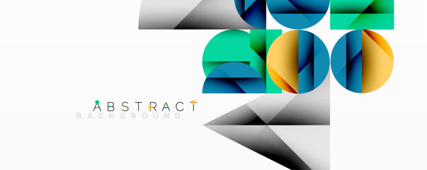Aufkleber - Modern abstract design. Geometric shapes overlap, creating dynamic visual effect. Colors include teal, orange, gray, blue. Minimalist style.