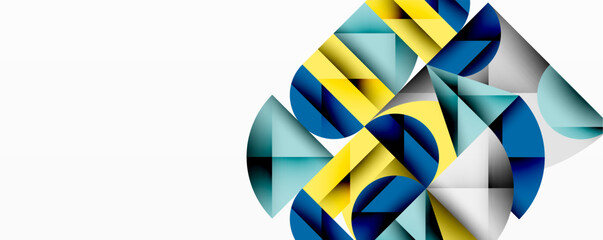 Aufkleber - Abstract geometric shapes, blue, yellow, gray tones. Minimalist design, clean lines, modern aesthetic. Composition focuses right side.